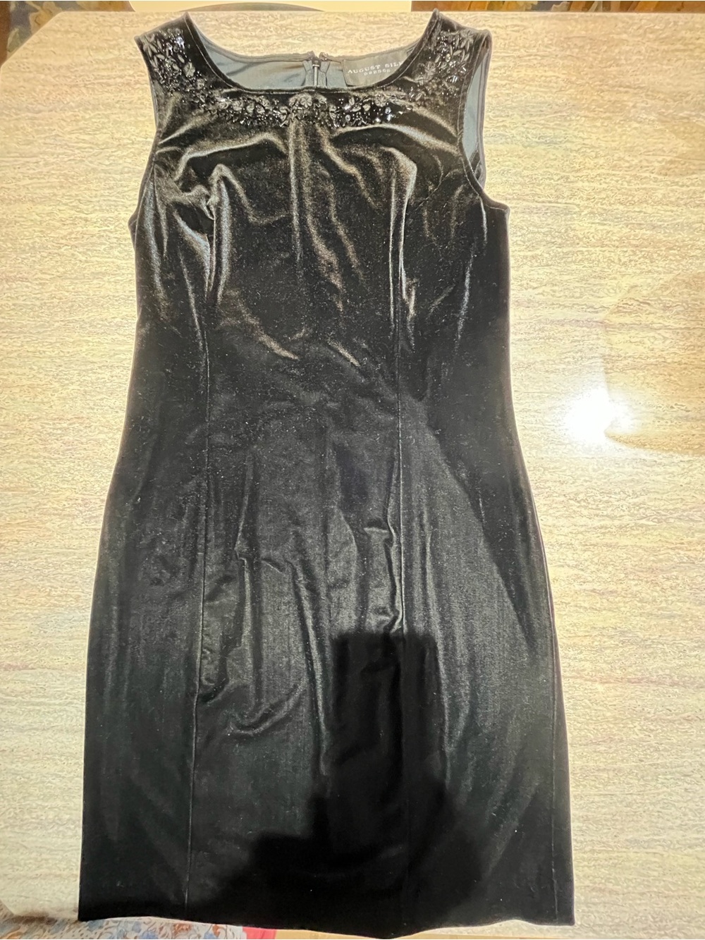 August Silk Black Velvet Embellished Sleeveless Cocktail Dress 12 NWOT